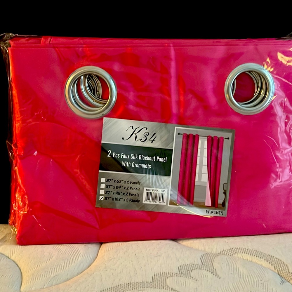 Two Fuchsia silk curtains, brand new still the pack